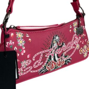 Ed Hardy Pink Roaring Tiger Siberia Hill Y2K Shoulder/Crossbody Baguette Bag
